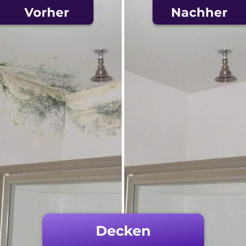 Voor en na NuroClean op een plafond